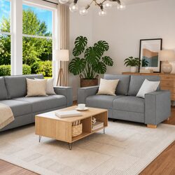 Cozy 2 Piece Grey Sofa Set for Living Room