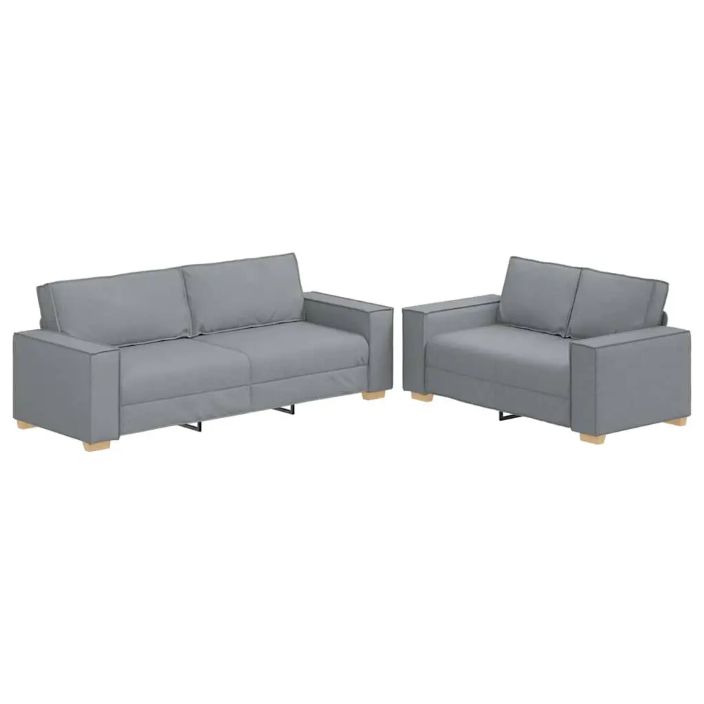 Grey Fabric 2 Piece Sofa Set Living Room Lounge Couch with Cushions and Armrests