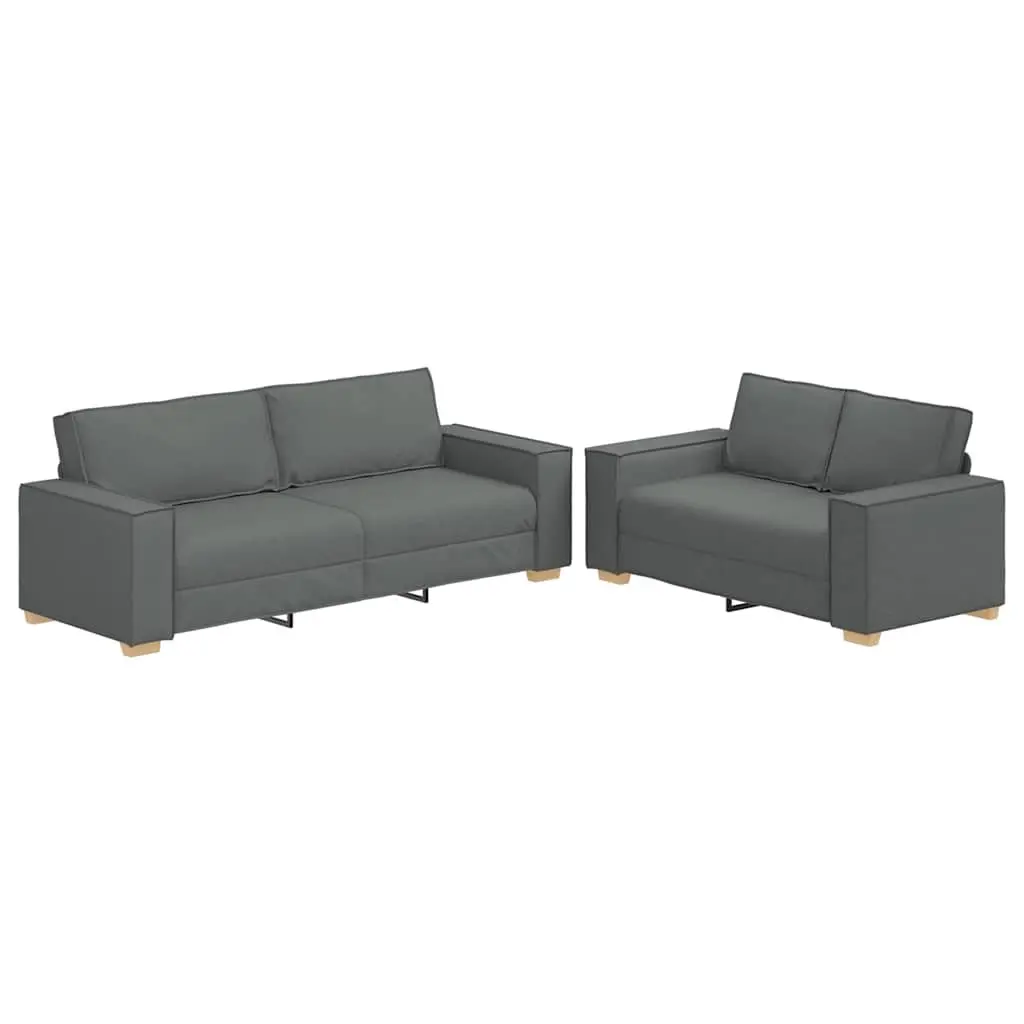 Sofa Set Grey 2 Piece Polyester Fabric Living Room Furniture Couch