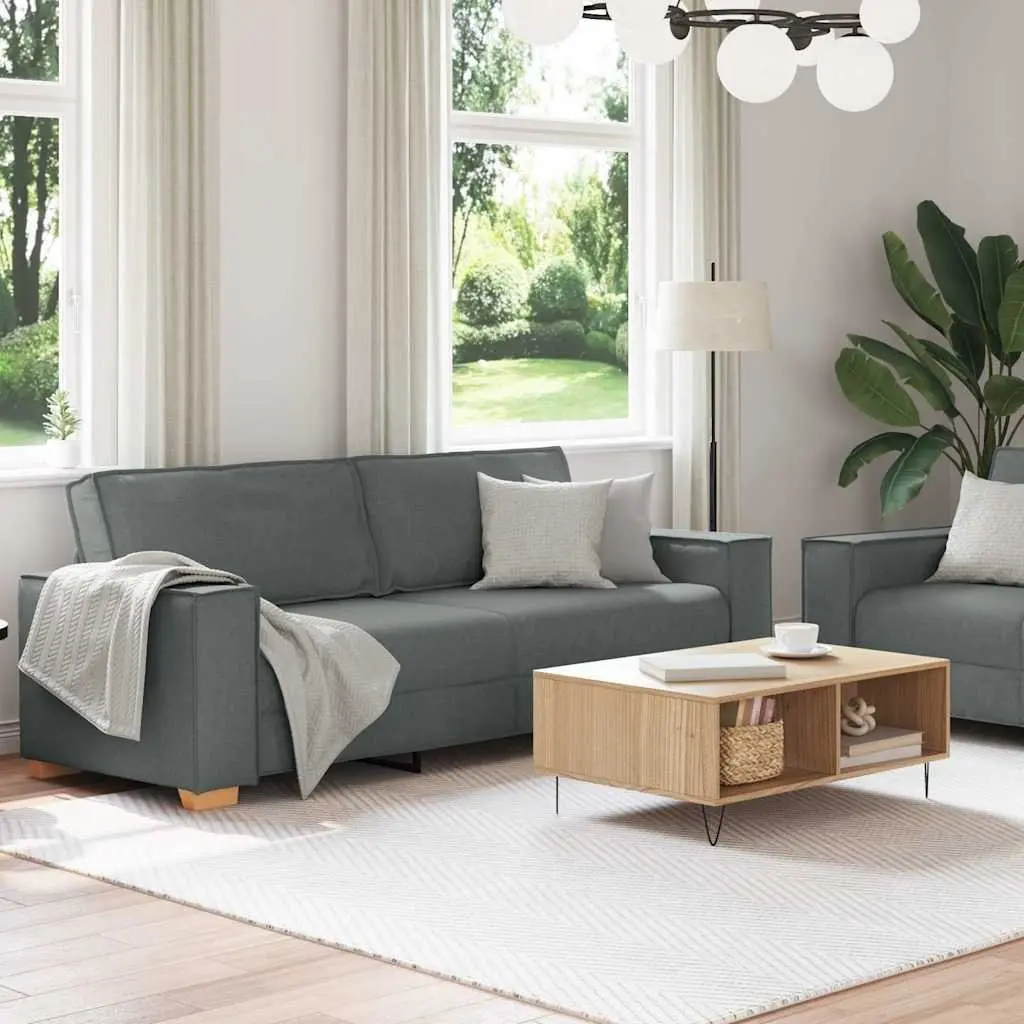 Sofa Set Grey 2 Piece Polyester Fabric Living Room Furniture Couch