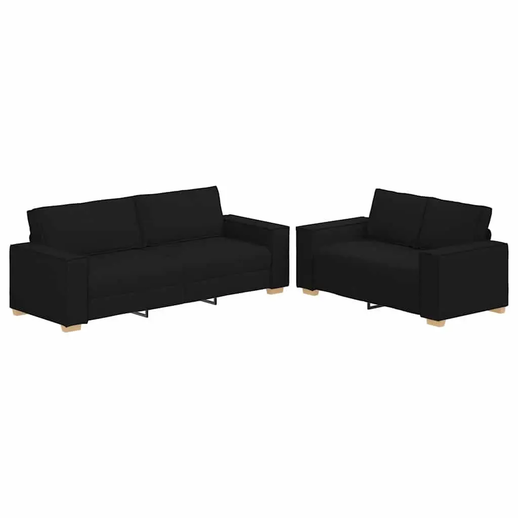 Sofa Set Black Fabric 2 Piece Living Room Couch with Cushions