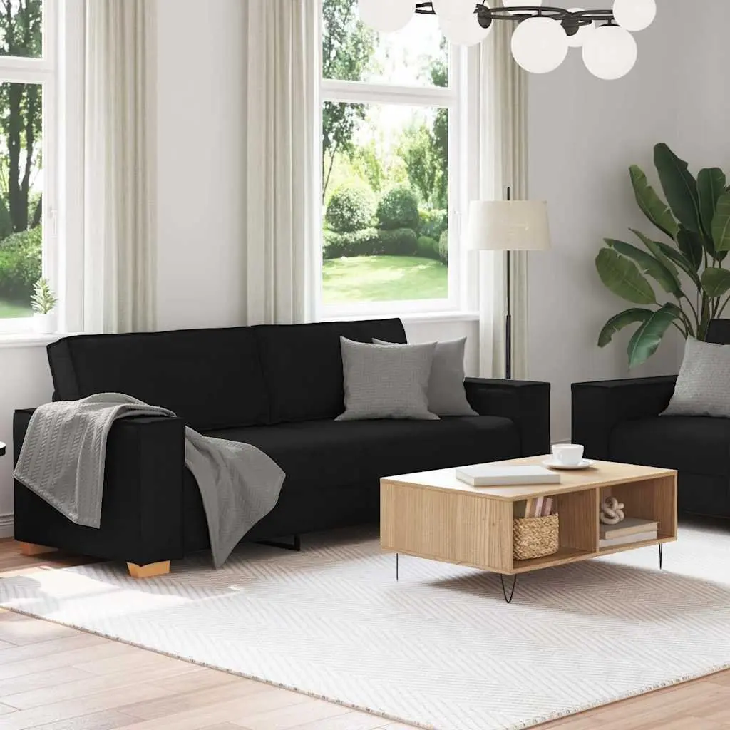 Sofa Set Black Fabric 2 Piece Living Room Couch with Cushions
