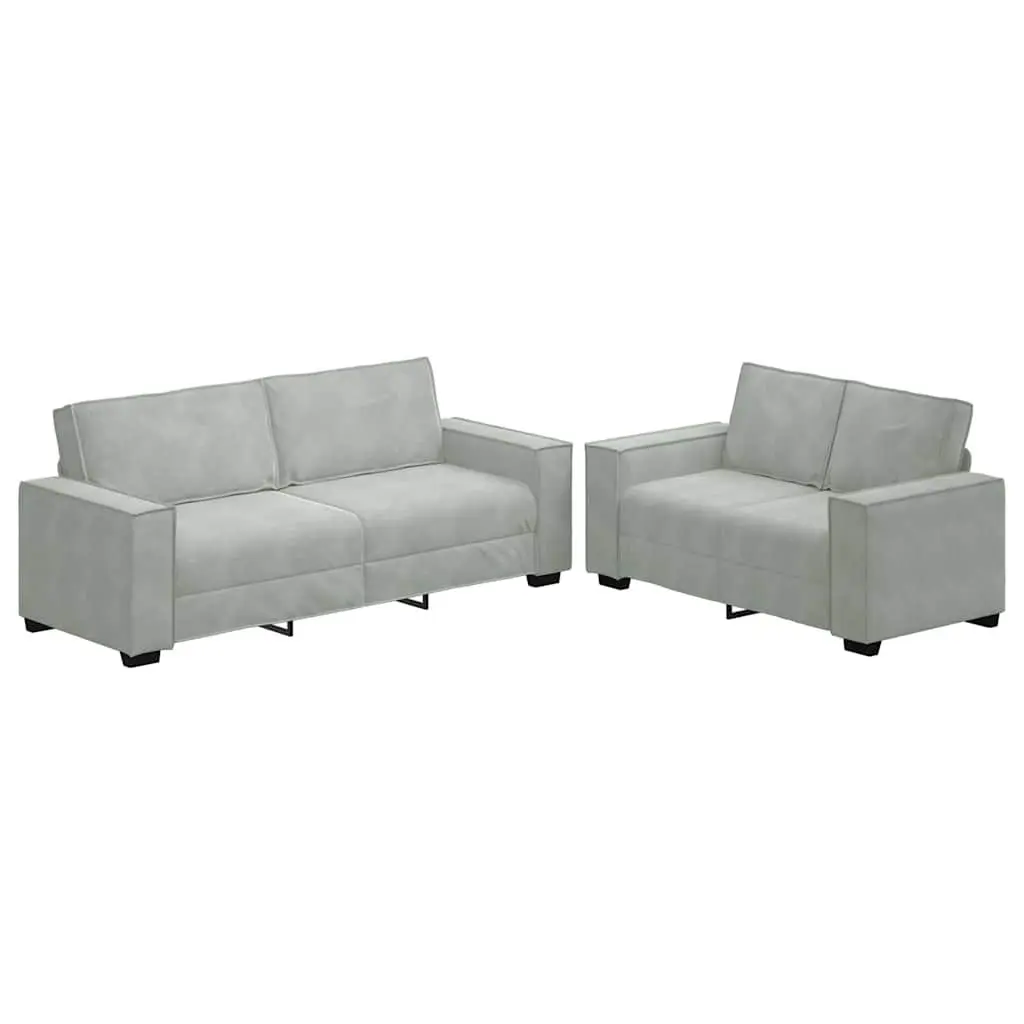 2 Piece Sofa Set Grey Velvet Upholstery Living Room Furniture