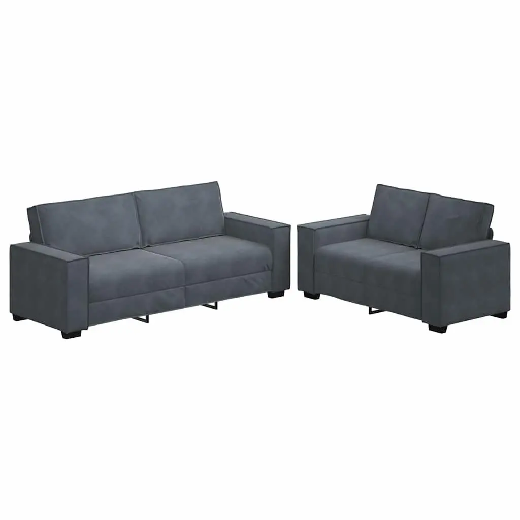 2 Piece Sofa Set Grey Velvet Lounge Suite Soft Upholstery Wooden and Metal Frame