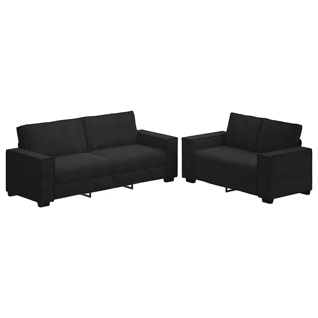 2 Piece Sofa Set Black Velvet Upholstery Living Room Furniture Couch Armrest