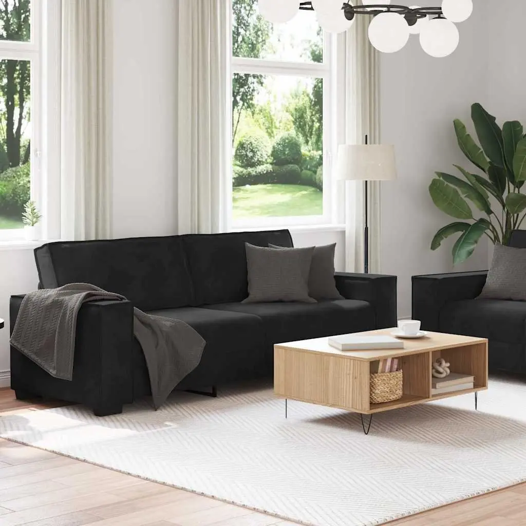 2 Piece Sofa Set Black Velvet Upholstery Living Room Furniture Couch Armrest