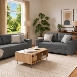 Cozy 2 Piece Sofa Set in Grey Fabric for Living Rooms
