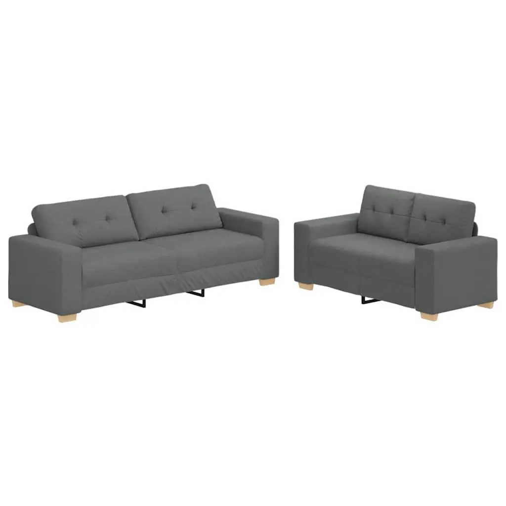 2 Piece Sofa Set Grey Fabric Lounge Suite Polyester Wood Metal Frame