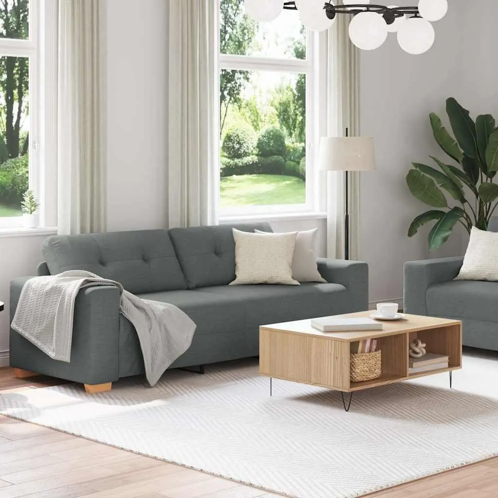 2 Piece Sofa Set Grey Fabric Lounge Suite Polyester Wood Metal Frame
