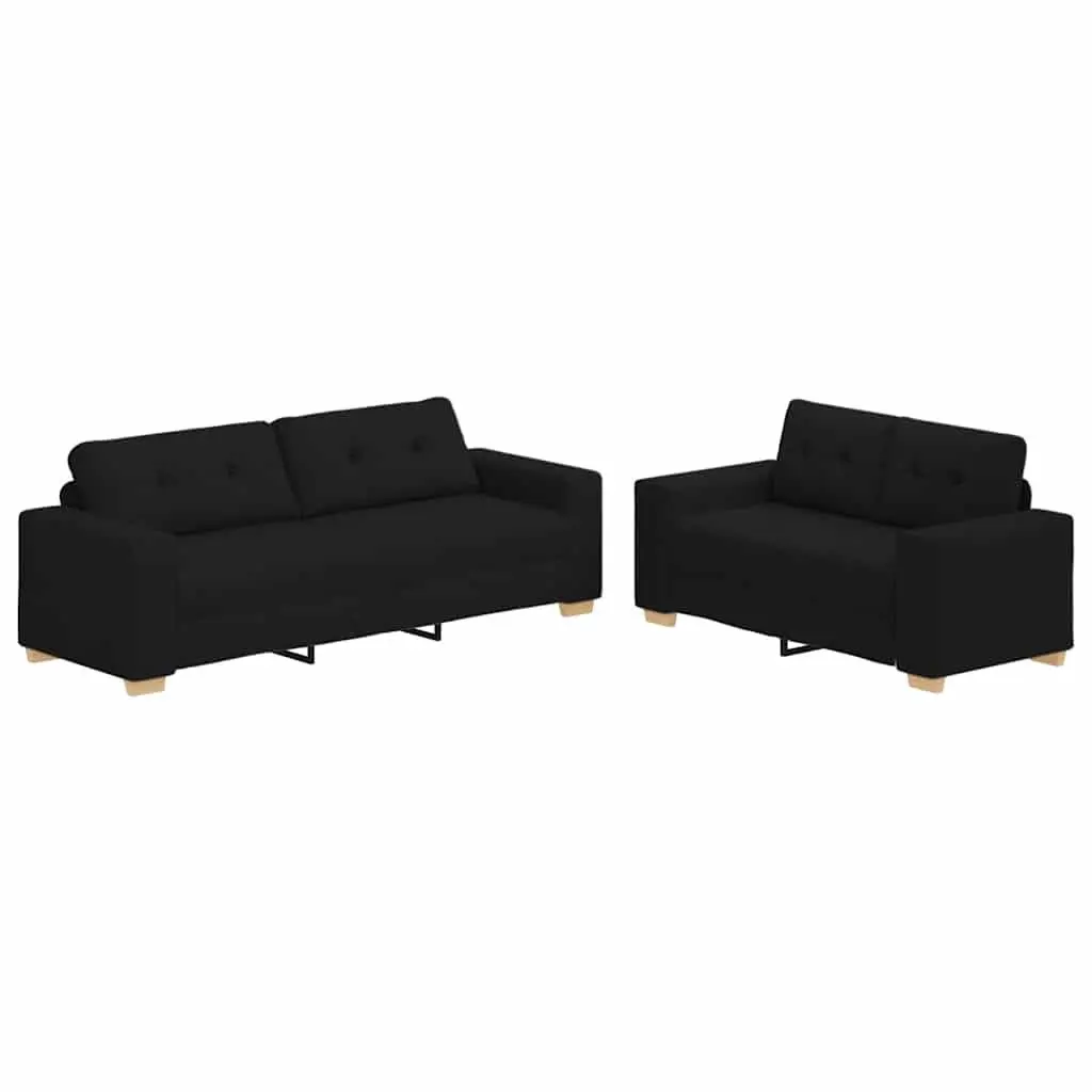 2 Piece Sofa Set Black Fabric Polyester Living Room Furniture