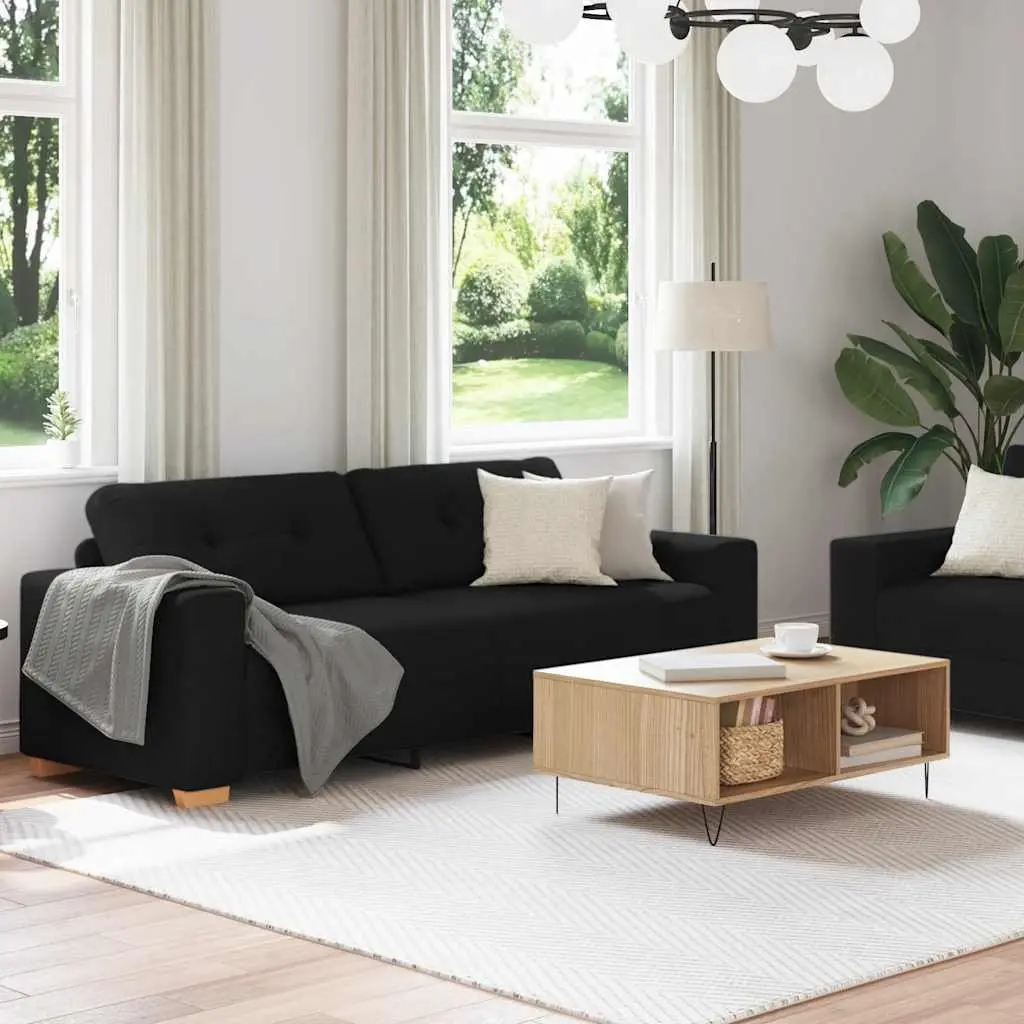 2 Piece Sofa Set Black Fabric Polyester Living Room Furniture