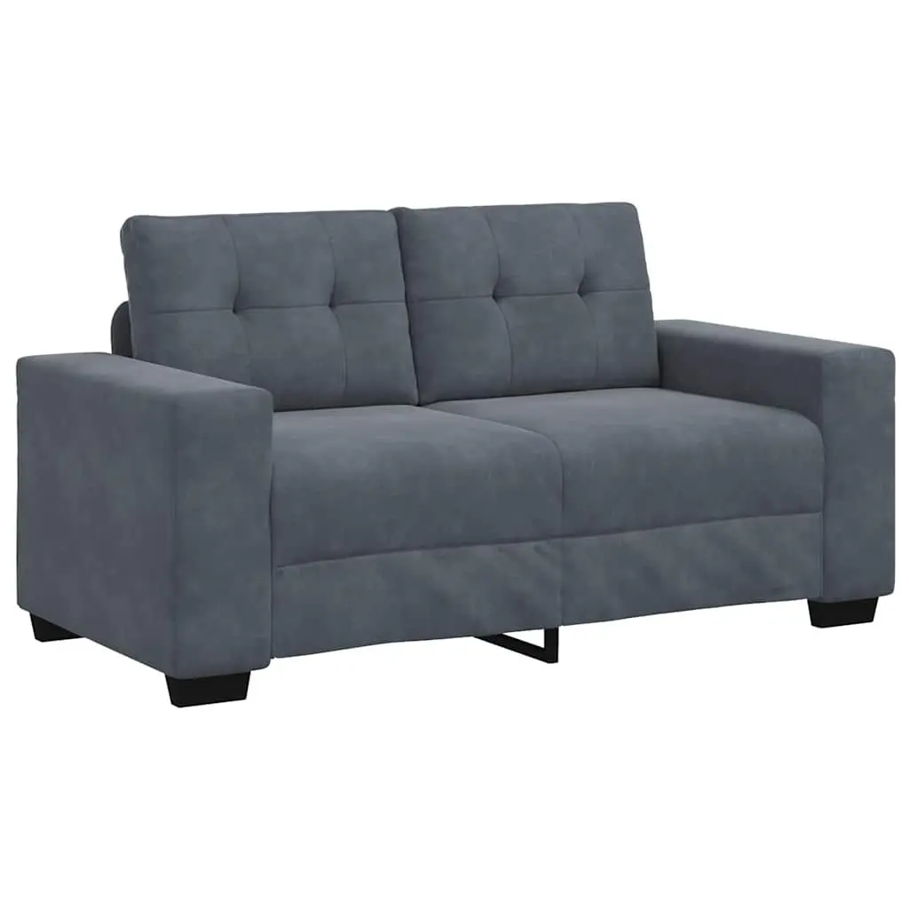 2 Piece Sofa Set Grey Velvet Upholstery Wooden and Metal Frame Large Armrests Thickly Padded Seat and Backrest