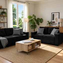 Black Velvet 2-Piece Sofa Set for Cozy Living Spaces