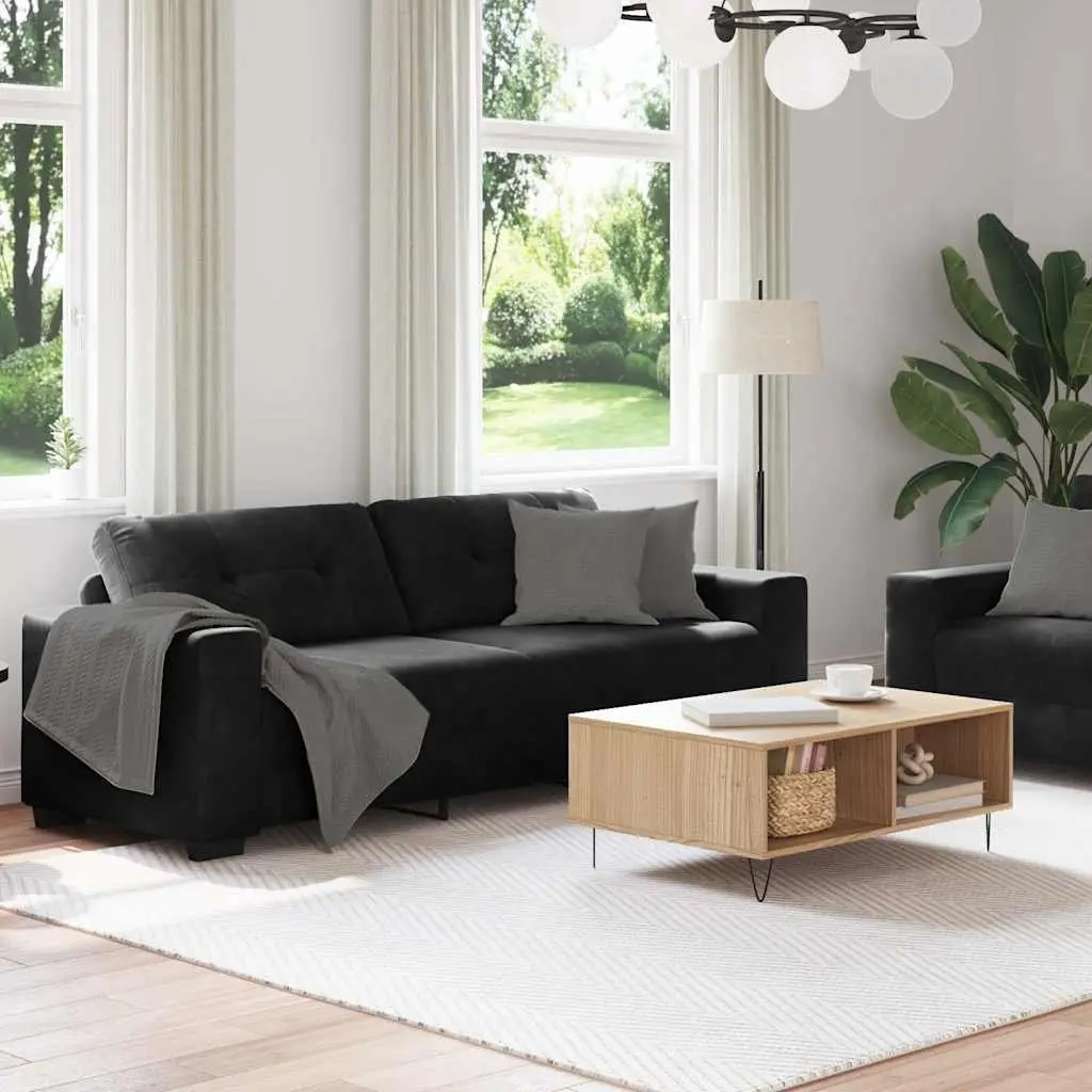 2 Piece Sofa Set Black Velvet Lounge Suite Comfortable Padded Seat Armrests
