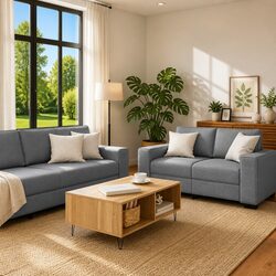 Warm Grey Fabric 2 Piece Sofa Set for Cozy Living Spaces