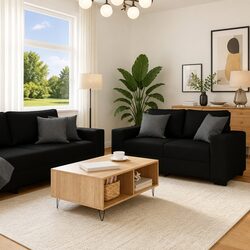 Cozy 2 Piece Black Fabric Sofa Set for Living Spaces