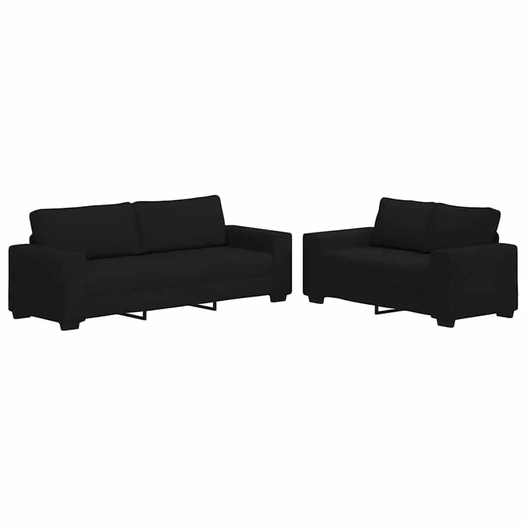 2 Piece Sofa Set Black Fabric Lounge Suite Polyester Upholstered Wooden Metal Frame