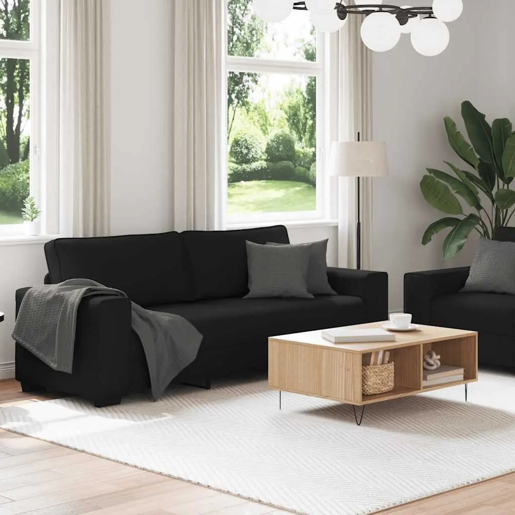 2 Piece Sofa Set Black Fabric Lounge Suite Polyester Upholstered Wooden Metal Frame