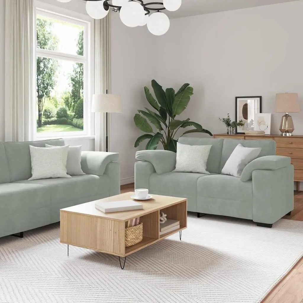 2 Piece Sofa Set Grey Velvet Upholstered Lounge Living Room Furniture Armrests
