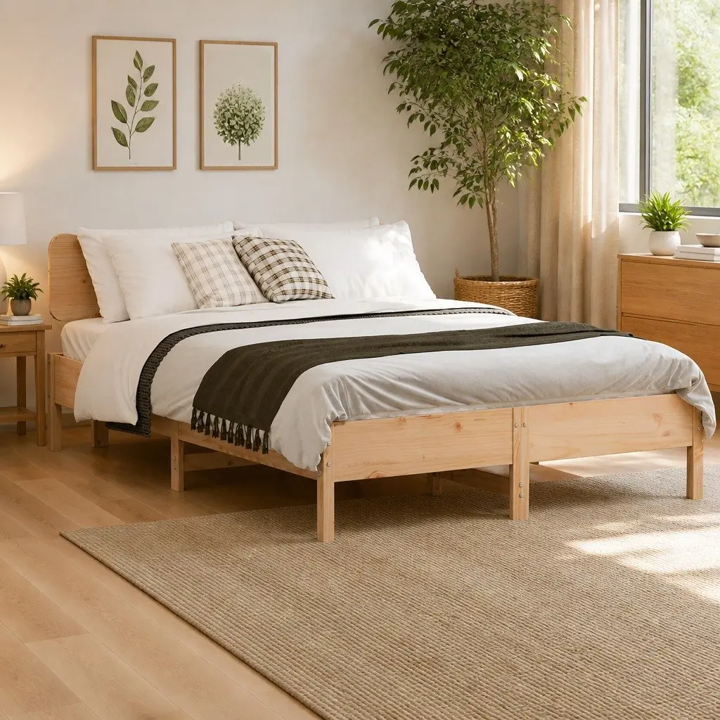 Solid Pine Bed Frame 135x190 cm with Slatted Base