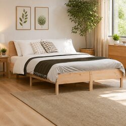 Solid Pine Bed Frame 135x190 cm with Slatted Base