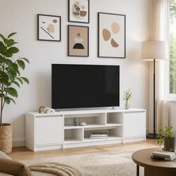 White Engineered Wood TV Cabinet for Living Spaces