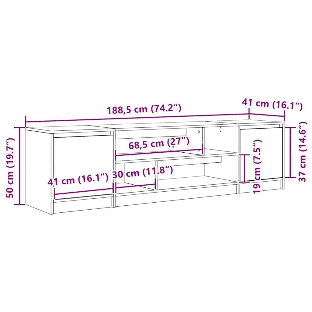 TV Cabinet White Engineered Wood 188.5 x 41 x 50 cm Storage Unit for Living Room Bedroom