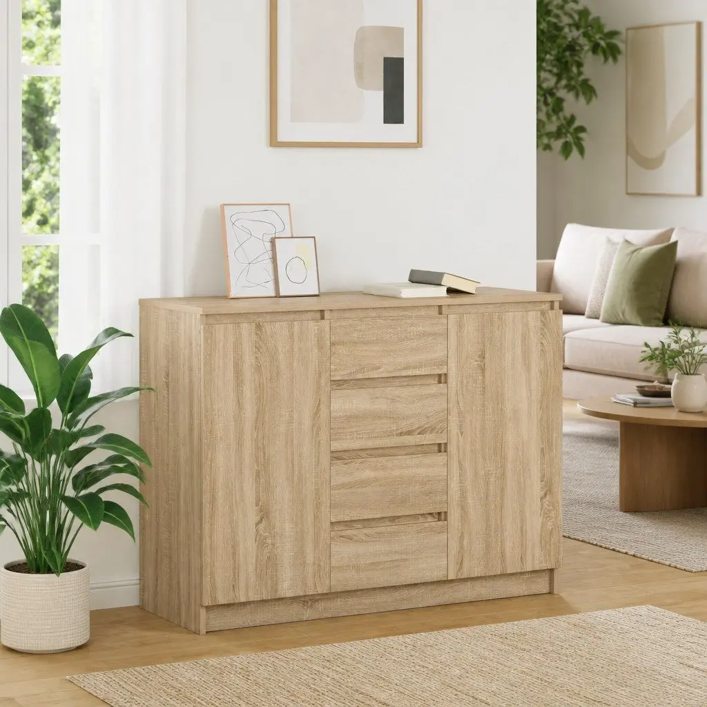 Sonoma Oak Brown Engineered Wood Sideboard with Drawers