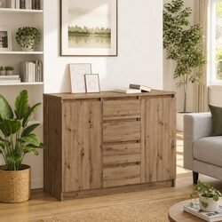 Warm Brown Sideboard Storage Cabinet with Drawers and Shelves