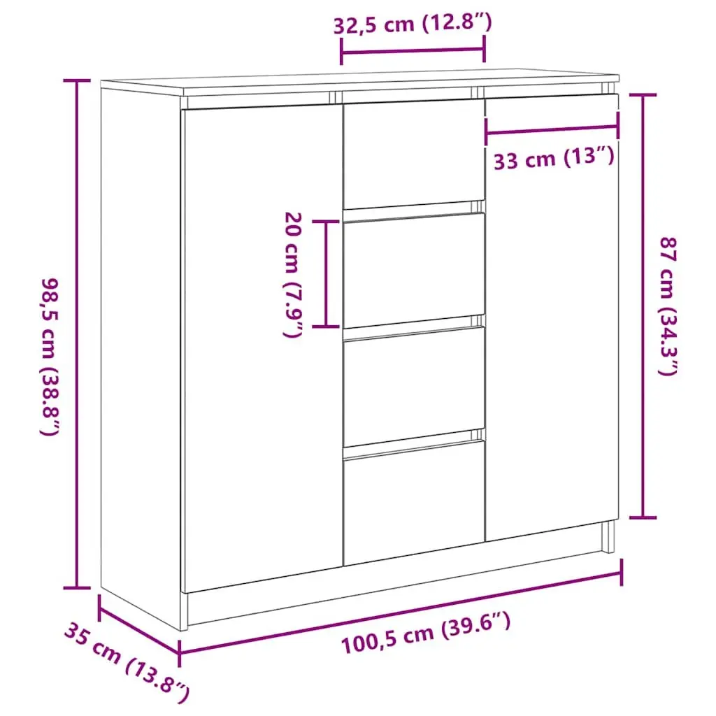 Sideboard with Drawers White Storage Cabinet Engineered Wood Doors Shelves