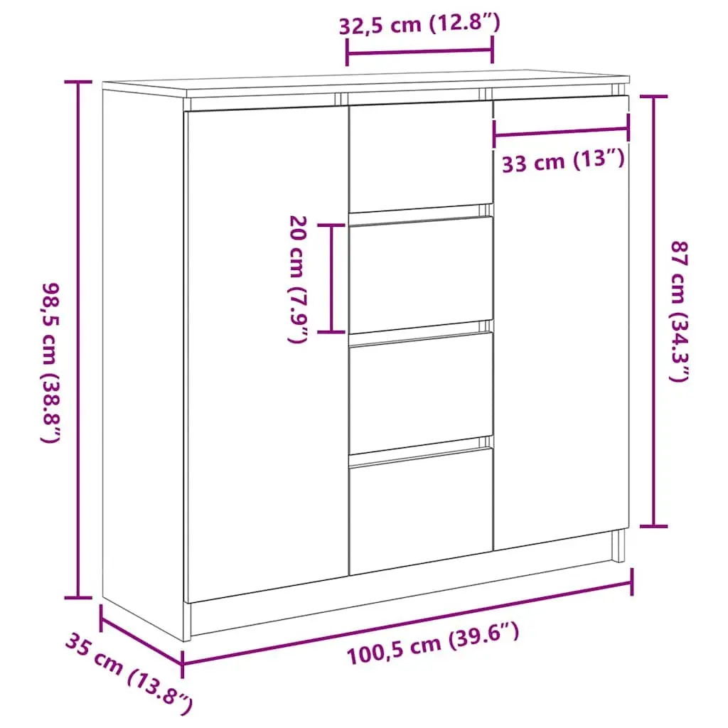 Sideboard with Drawers Doors Shelves Brown Storage Cabinet Engineered Wood