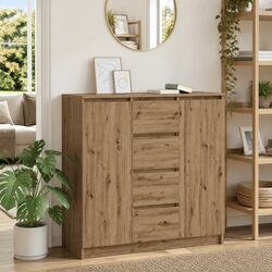 Brown Engineered Wood Sideboard with Storage Drawers