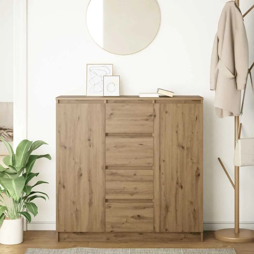 Brown Engineered Wood Sideboard with Storage Drawers