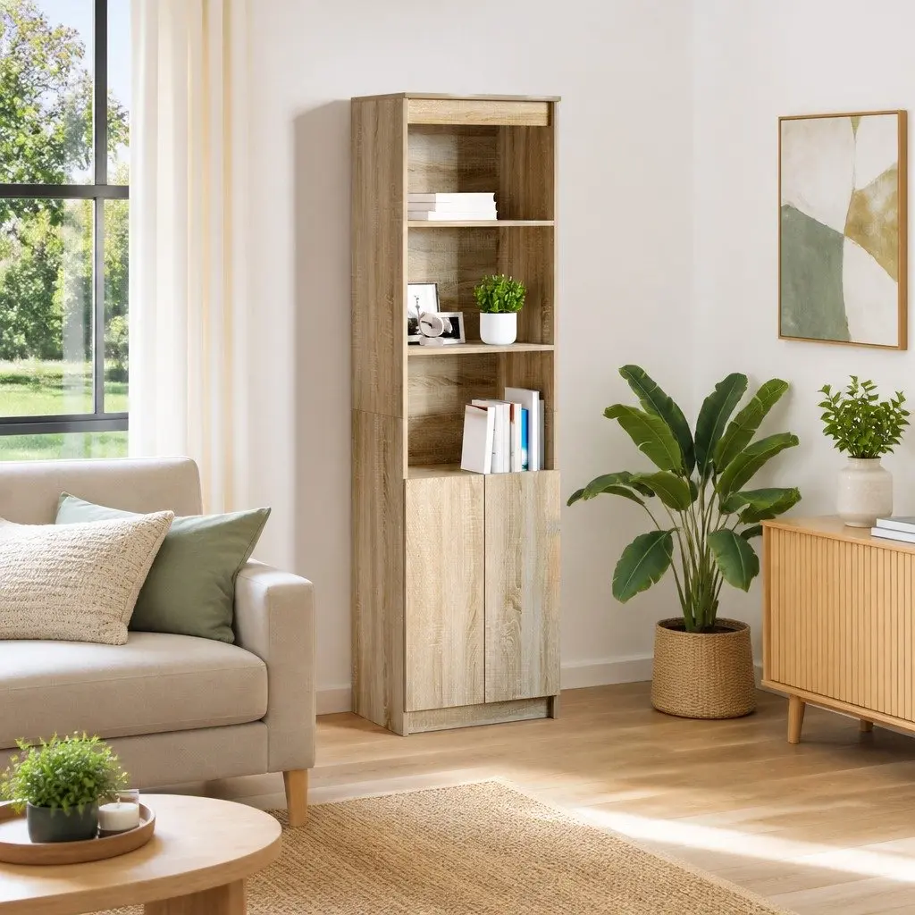Brown Highboard Storage Cabinet in Engineered Wood