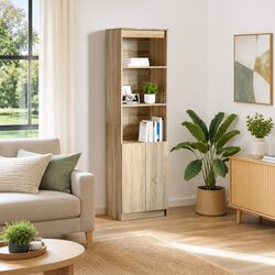 Elegant Brown Highboard Storage Cabinet in Engineered Wood