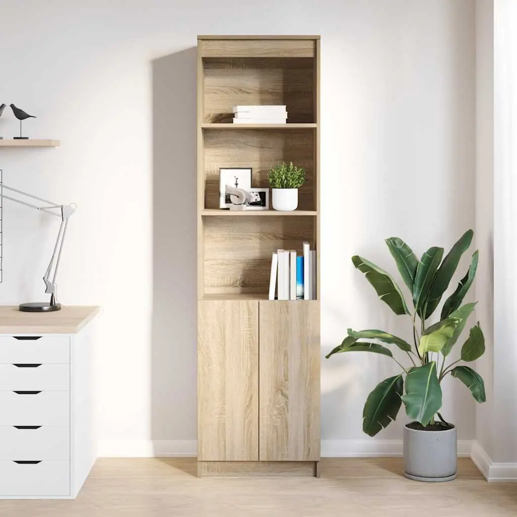Brown Highboard Storage Cabinet in Engineered Wood
