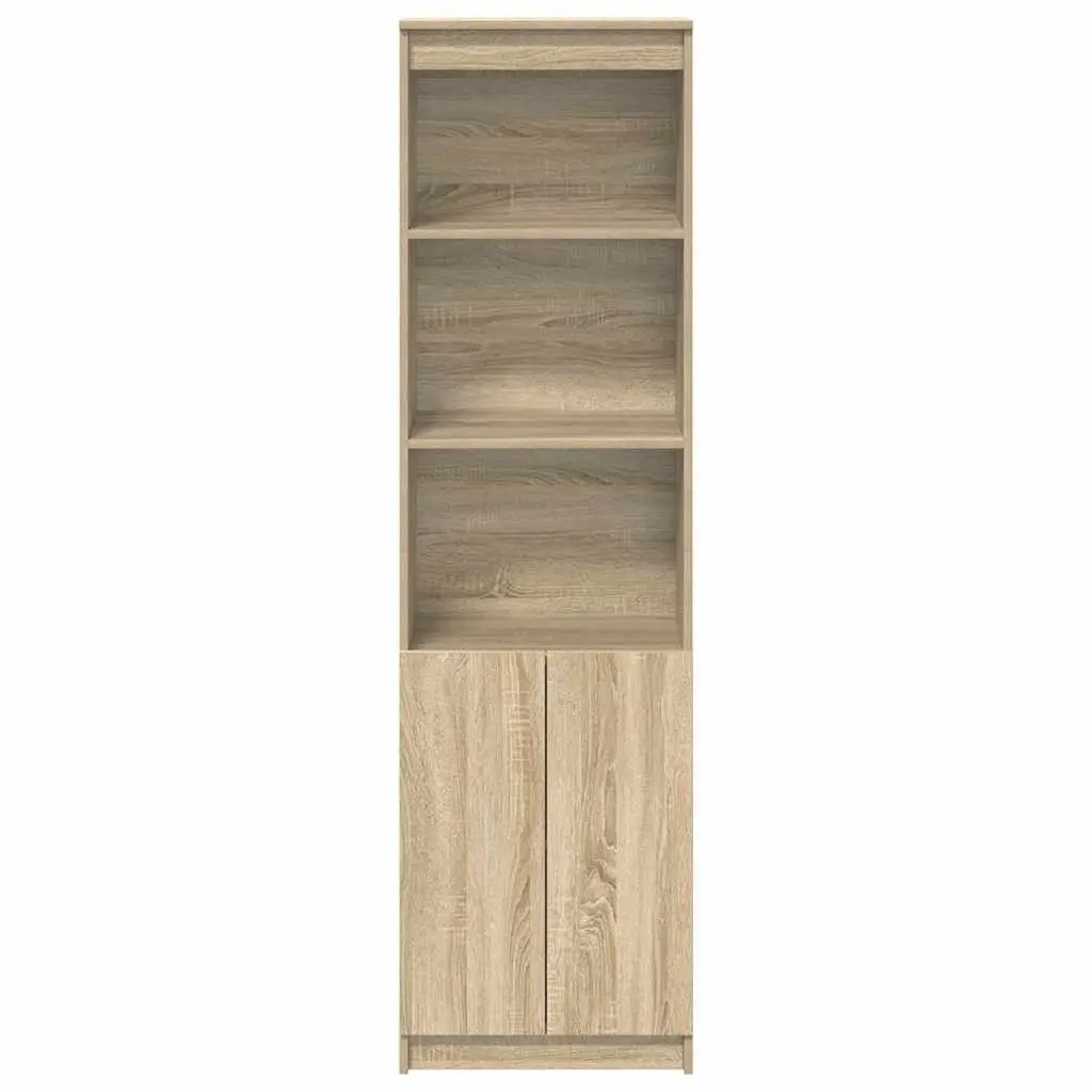 Brown Highboard Storage Cabinet in Engineered Wood