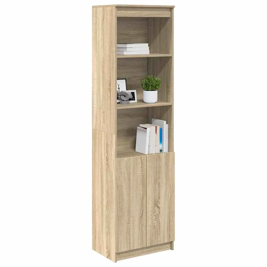 Brown Highboard Storage Cabinet in Engineered Wood