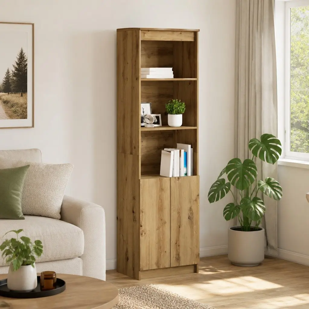 Tall Highboard Sideboard Brown Engineered Wood Storage Cabinet