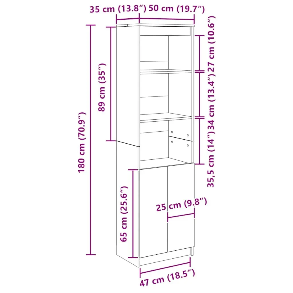 Tall Highboard Sideboard Brown Engineered Wood Storage Cabinet
