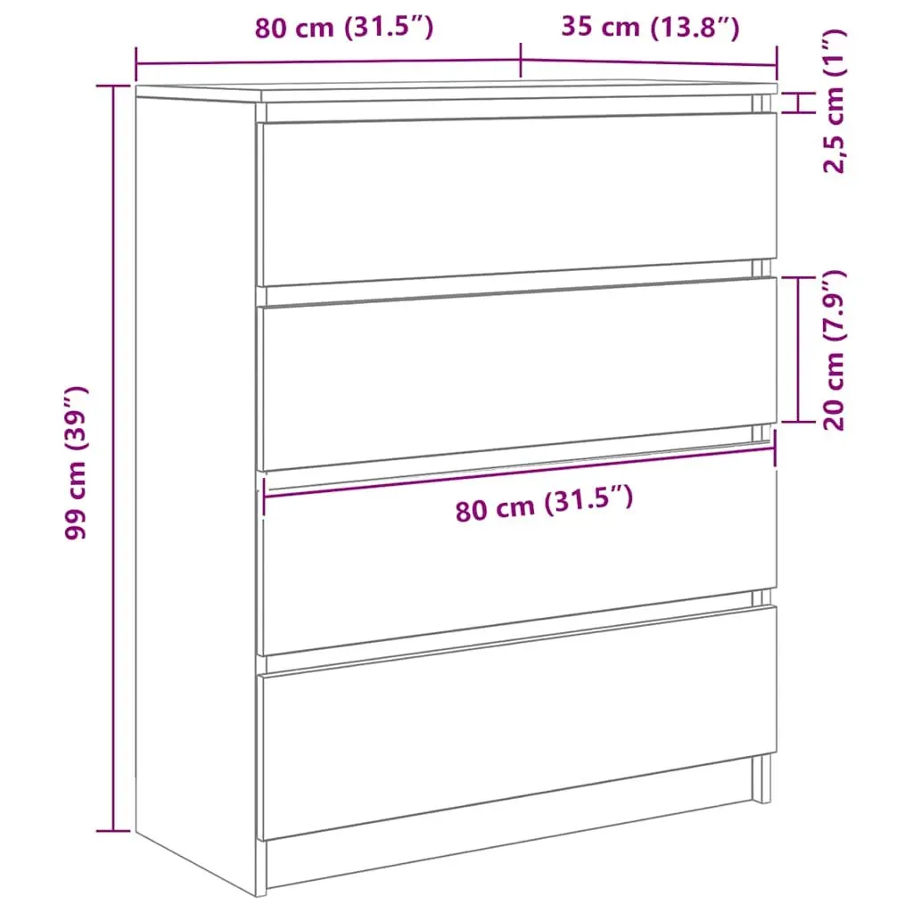 Sideboard White 80x35x99 cm Storage Cabinet Buffet Engineered Wood Furniture