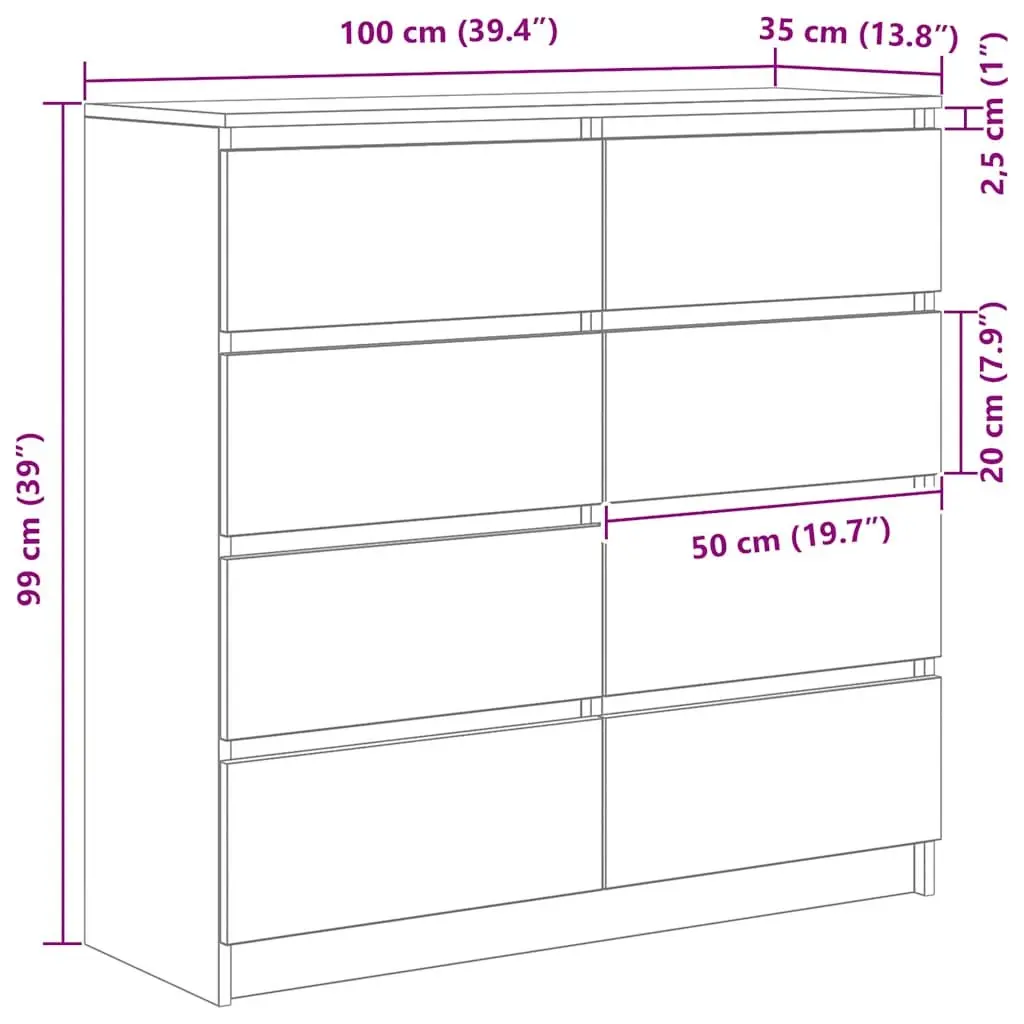 Storage Cabinet Engineered Wood Brown Sideboard Buffet 100cm x 35cm x 99cm
