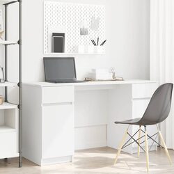 White Engineered Wood Desk with Drawer Storage Modern Home Office Workspace