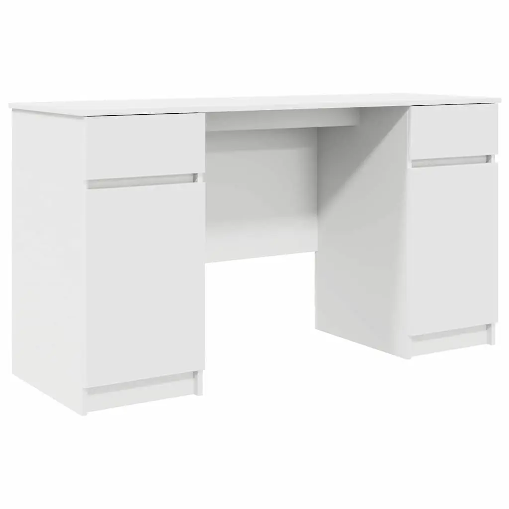 White Engineered Wood Desk with Storage Options