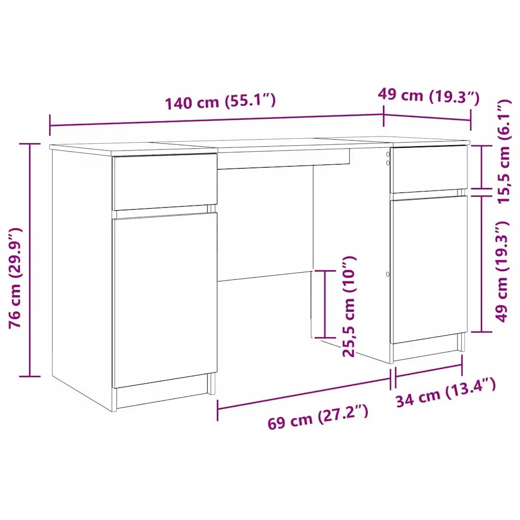 White Engineered Wood Desk with Storage Options