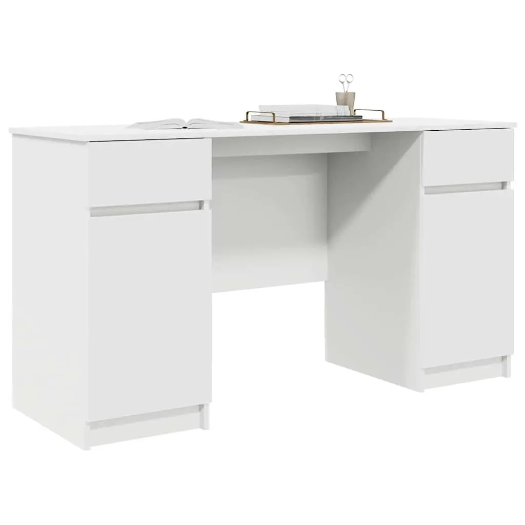 White Engineered Wood Desk with Storage Options