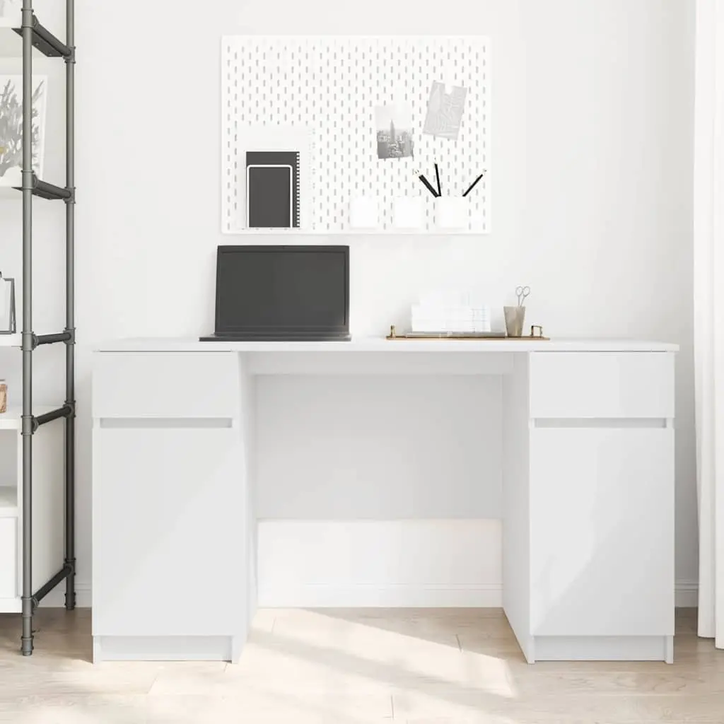 White Engineered Wood Desk with Storage Options