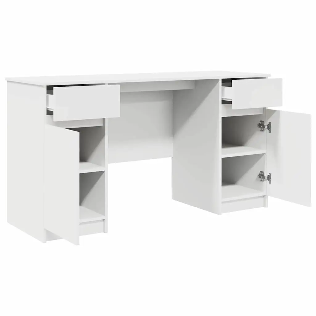 White Engineered Wood Desk with Storage Options