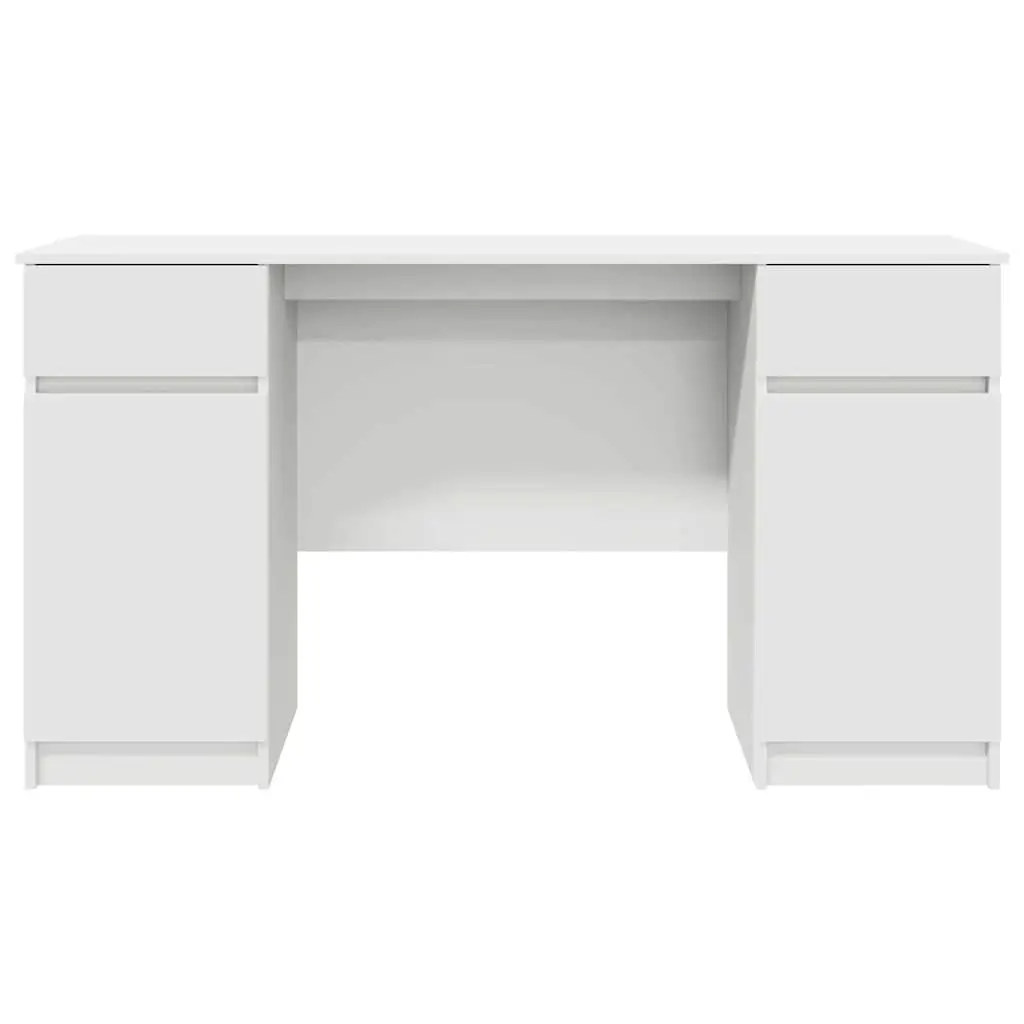 White Engineered Wood Desk with Storage Options