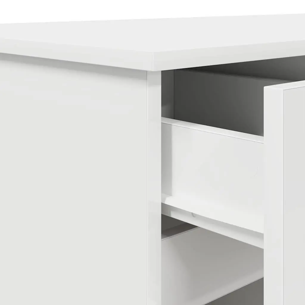 White Engineered Wood Desk with Storage Options